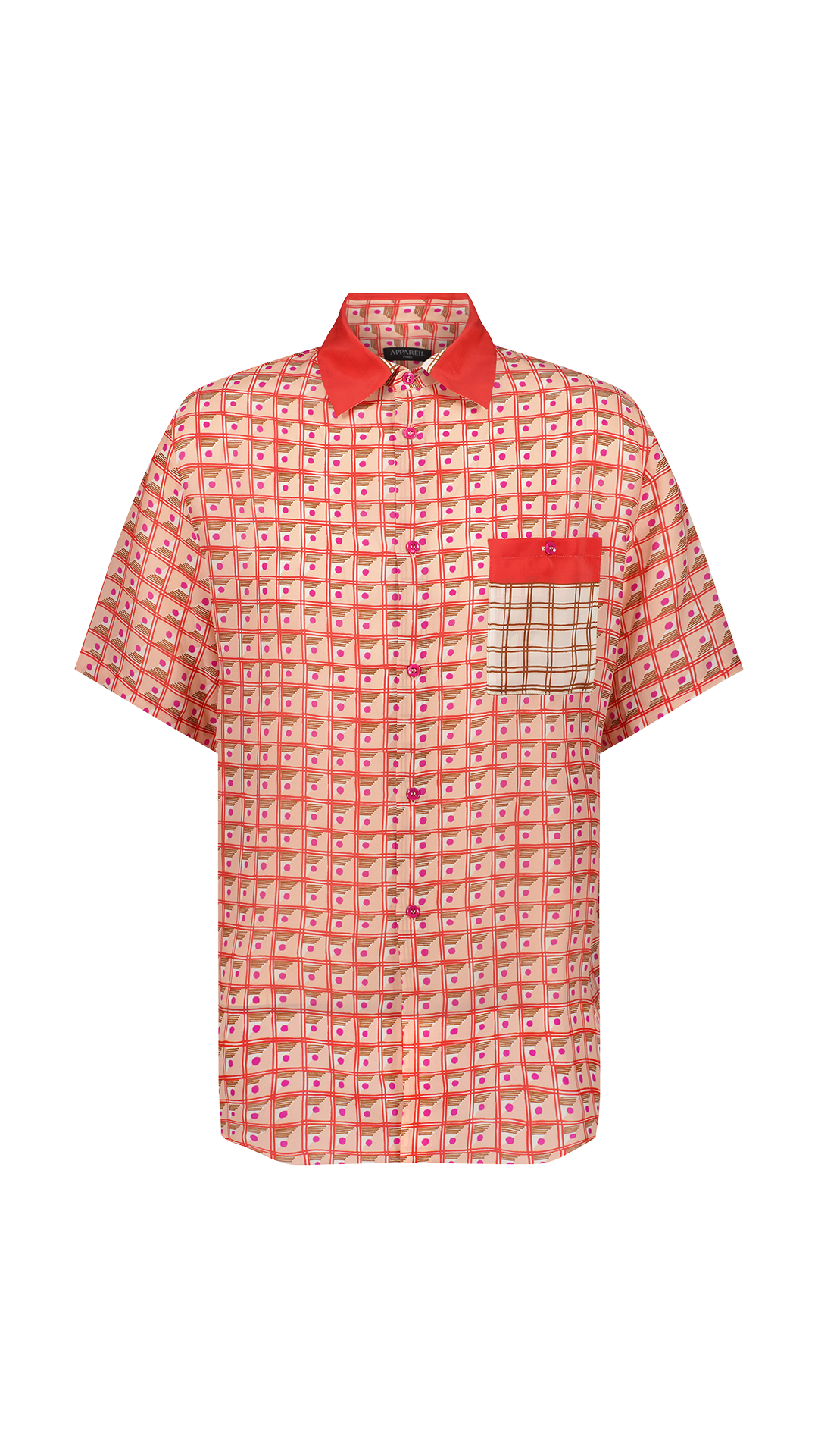 Oversized short-sleeved silk shirt Coral