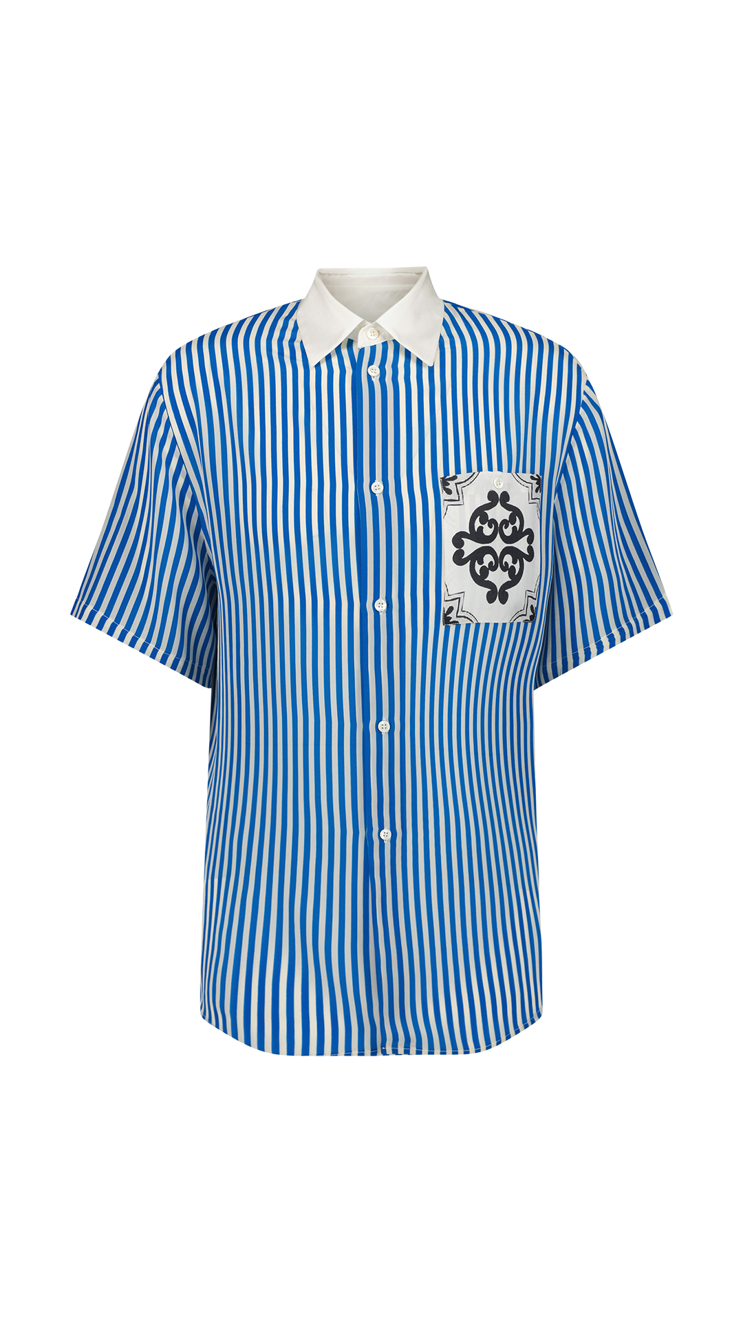 Oversized short-sleeved silk shirt Nautical Stripes
